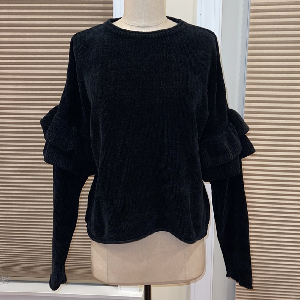 Zara Frilled Chenille Extra Long Sleeve Sweater - image 3